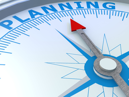 Planning word on compass isolated, 3d rendering