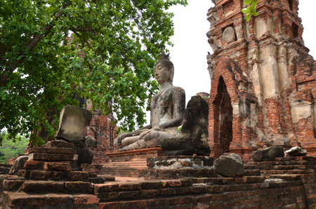 AYUTTHAYA, THAILAND - JAN 20, 2017: Scenic view of the towering prang of Wat Phra Ram. Built in 1369 on the site of the first Ayutthaya king cremation.のeditorial素材