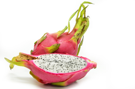 Vivid and Vibrant Dragon Fruit isolated against white backgroundの写真素材