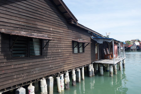 PENANG, MALAYSIA-29 DECEMBER, 2016: Heritage stilt houses of the Chew Clan Jetty, George Town, Penang, Malaysiaのeditorial素材