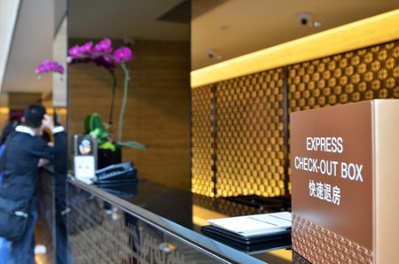 SINGAPORE- MAY 01, 2017: Express check out box located in the reception area in one of the hotels in Singapore.のeditorial素材