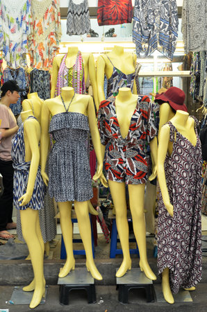 BANGKOK, THAILAND- MAY 19, 2017: Clothes for sale at Chatuchak weekend market. It is one of the largest market in Asia.のeditorial素材