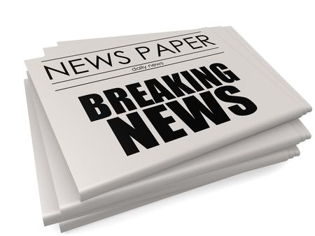 Breaking news headline on a mock up newspaper, 3D rendering