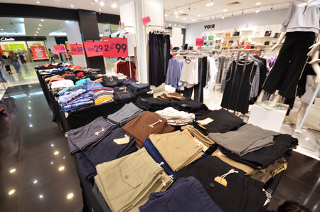 KOTA KINABALU, MALAYSIA- 24 JUN 2017: Varous tpes of clothes sold in Suria Sabah shopping mall in...