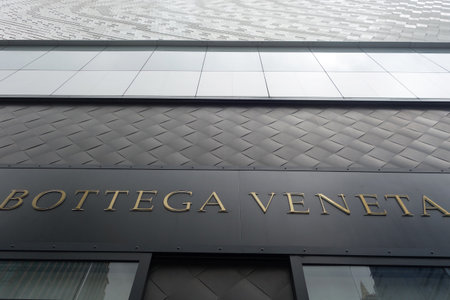 BANGKOK, THAILAND- 20 MAY, 2017: Bottega Veneta Florence Store Logo Italy mounted on the marble wall of Bottega Veneta Store at Bangkok, Thaialndのeditorial素材