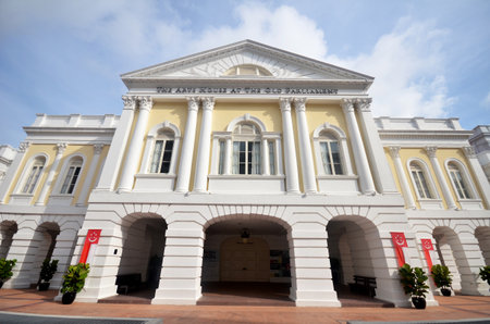 SINGAPORE- 21 JULY 2017: View of The Arts House, formerly Old Parliament House, in Singapore. It is currently a multi-disciplinary arts venue which plays host to art exhibitions and concerts.のeditorial素材