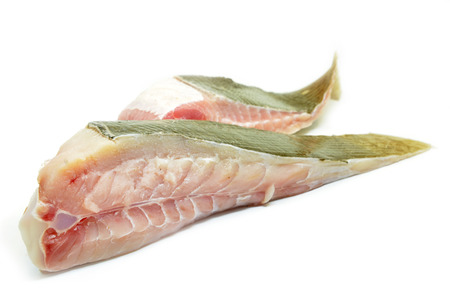 Raw stingray meat isolated on white backgroundの写真素材