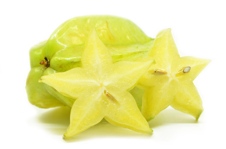 Star fruit carambola or star apple isolated on white backgroundの写真素材