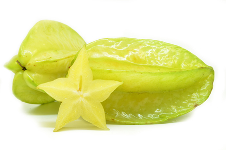 Star fruit carambola or star apple isolated on white backgroundの写真素材