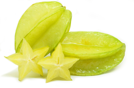Star fruit carambola or star apple isolated on white backgroundの写真素材