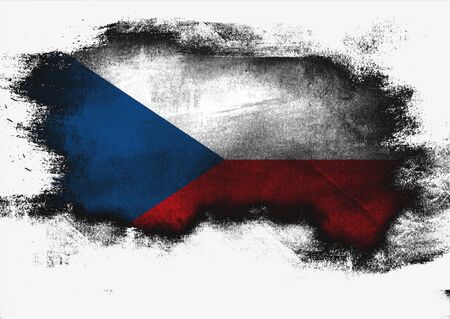 Czech Republic flag painted with brush on white background, 3D renderingの写真素材