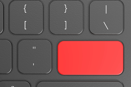 Red enter key on black keyboard, 3D renderingの写真素材