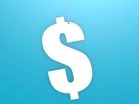 Dollar sign hang with blue background, 3D renderingの写真素材