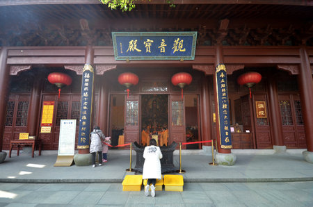 HANGZHOU, CHINA - JAN 08, 2018: View of architecture of old Lingyin Temple in Hangzhou, China. The temple is one of the largest and wealthiest Buddhist temples in Chinaのeditorial素材