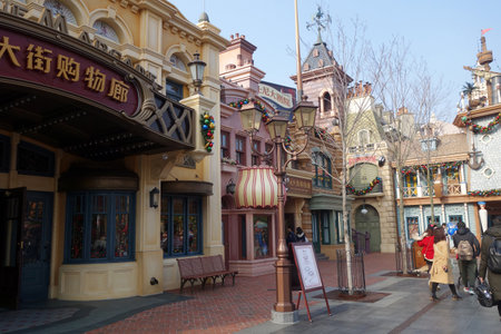 SHANGHAI, CHINA-JAN 08, 2018: Building in Disneyland park in Shanghai, China. Shanghai Disneyland Park is a theme park located in Pudong, Shanghaiのeditorial素材