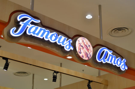 JOHOR BAHRU, MALAYSIA- FEB 18, 2018: Famous Amos shop in Paradigm Mall, Johor Bahru. Famous Amos is a brand of cookies founded in Los Angeles in 1975 by Wally Amosのeditorial素材