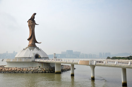 MACAU, CHINA- 4 APR, 2018: Statue of Guan Yin (or Kuan Im) , the Goddess of Mercy in Taoism in Macau, Chinaのeditorial素材