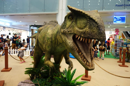 SINGAPORE-JUNE 17, 2018:  A dinosour model display inside Marina Square in Singapore.のeditorial素材