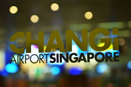 SINGAPORE-MAY 18, 2018: Close up shot of Singapore Changi Airport sign. Changi Airport is one of the...