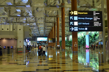 SINGAPORE-MAY 18, 2018:  Interior of Changi Airport in Singapore. Changi serves more than 100 airlines flying to some 380 cities in about 90 countries.のeditorial素材