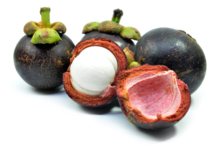 Ripe mangosteen fruit isolated on a white backgroundの写真素材