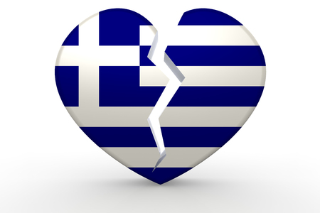 Broken white heart shape with Greece flag, 3D renderingの写真素材