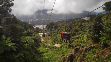 GENTING HIGHLANDS, MALAYSIA- DEC 03, 2018: Awana SkyWay at Genting Highlands, Malaysia. The Awana Skyway is one of the most convenient ways to reach the peak of Genting Highlandsのeditorial素材