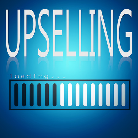 Upselling word with blue loading bar, 3D rendering