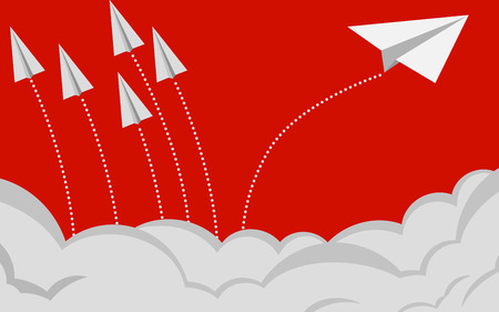 Paper plane changing direction from others , 3D renderingの写真素材