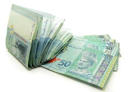 Stack of Malaysia Ringgit on the white background
