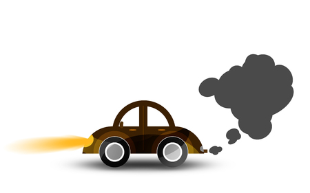 Car with exhaust smoke clouds isolated, 3D renderingの写真素材