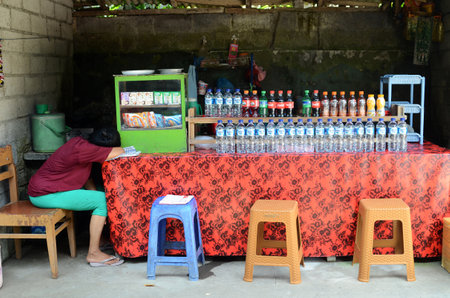 BALI, INDONESIA- 14 FEB, 2019: Local roadside shops and food stalls in Bali, Indonesiaのeditorial素材