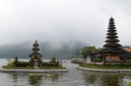 BALI, INDONESIA- 14 FEB, 2019: Pura Ulun Danu Bratan temple in Bedugul of Bali, Indonesia. It is a major Shaivite water templeのeditorial素材