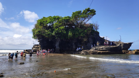 BALI, INDONESIA- 14 FEB, 2019: Tanah Lot water temple in Bali island, Indonesiaのeditorial素材