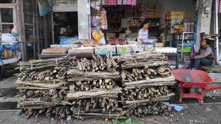 BALI, INDONESIA- 23 FEB 2019: View of commercial activities in the main Ubud market, Baliのeditorial素材