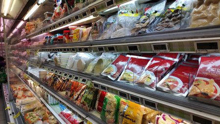 SINGAPORE-24 MAR, 2019: Various goods on display at a grocery store in Singaporeのeditorial素材