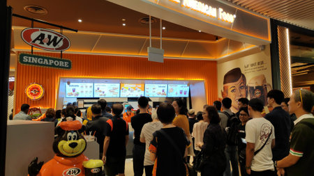 SINGAPORE, 11 Apr, 2019: American fast food giant A&W Restaurants located inside the Jewal Changi...