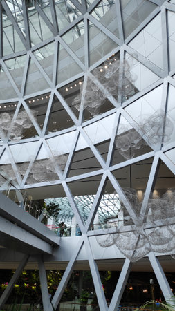 SINGAPORE, 11 Apr, 2019: Interior of the Jewal Changi Airport in Singapore. Jewel Changi Airport is a world-class multi-dimensional lifestyle destination in Singaporeのeditorial素材
