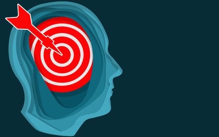 Human head with hand drawn dart hitting target, 3D renderingの写真素材
