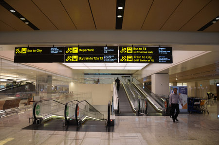 SINGAPORE, 11 Apr, 2019: Interior of Terminal 1 in Changi Airport Singapore . Singapore Changi Airport is the primary civilian airport for Singapore and one of the largest transportation hubs in Southeast Asiaのeditorial素材
