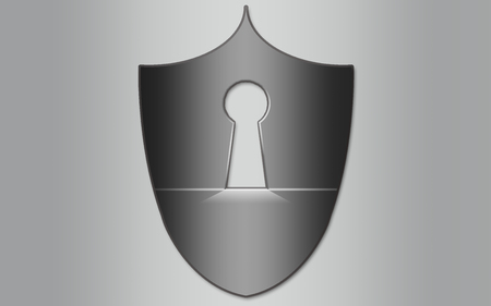 Polished shield with keyhole icon, 3D renderingの写真素材