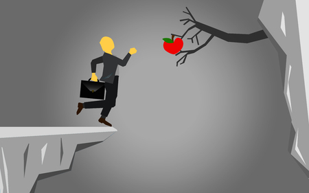 Businessman thinking about how to get the apple across the cliff , 3D renderingの写真素材