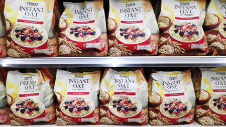 JOHOR BAHRU, MALAYSIA- 25 MAY, 2019: Tesco brand oat meal sold on local market in Johor Bahru,...