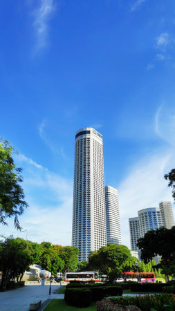 SINGAPORE- 03 JUN, 2019: Clear sky with Singapore Swissotel located in City Hall of Singapore.のeditorial素材