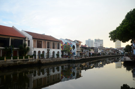 MELAKA, MALAYSIA - 25 JUN, 2019: The old building along Melaka river. Melaka has a historical site...