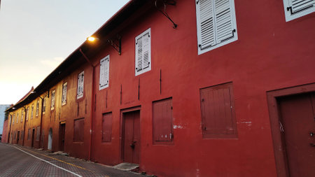 MELAKA, MALAYSIA - 25 JUN, 2019: The oriental red building  at Dutch Square historical city centre in Malacca Malaysia.のeditorial素材