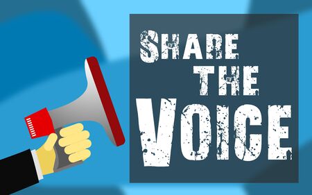 Share the voice word with megaphone icon, 3D renderingの写真素材