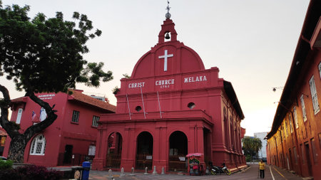 MELAKA, MALAYSIA - 25 JUN, 2019: Iconic Christ Church in Melaka, Malaysia. Melaka has a historical site which was declared as the UNESCO world heritage in 2008.のeditorial素材
