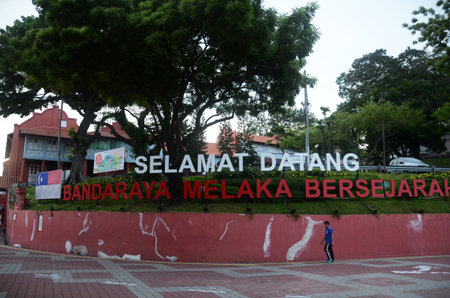 MELAKA, MALAYSIA - 25 JUN, 2019: Welcome to Melaka World Heritage located beside the Malacca river. Melaka has a historical site which was declared as the UNESCO world heritage in 2008のeditorial素材