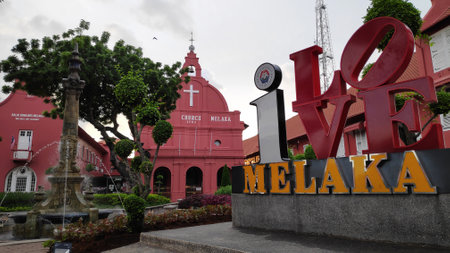 MELAKA, MALAYSIA - 25 JUN, 2019: Day view of Christ Church & Dutch Square in Malacca Malaysia. Melaka is one of the most popular tourist destinations within Malaysia.のeditorial素材
